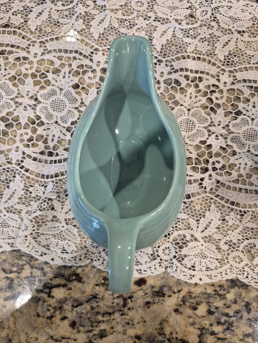 Vintage Fiestaware, Aqua Ceramic Gravy Boat and Small Pitcher
